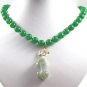 3 colors! charm green jade white/pink white pearl necklace +fancy jade pendant