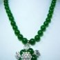 9 colors!green/red/blue/purple jade white pearl necklace 17"+flower jade pendant