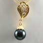 2 colors! stunning 12mm yellow/black shell pearl bead 18KGP pendant free chain
