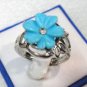 2 colors! lady's beautiful flower turquoise/green jade bead ring #7,8,9