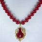 Noblest 10mm green red blue jade necklace 17 inch +18KGP jade pendant