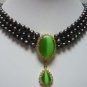 Charm 3 row 6-7mm white pink black pearl &18GKP opal pendant wedding necklace