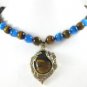 2 colors! stunning blue opal & tiger eye stone necklace +18KGP pendant