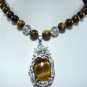 6 colors! fine green jade white pearl natural tiger eye stone necklace +pendant