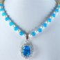 2 colors! charm white pearl & blue jade/bead necklace 17inch+zircon pendant
