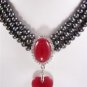 4 colors! 3 row 6-7mm white/black pearl necklace +green/red heart jade pendant