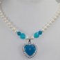 16 colors! white pearl & green/purple/blue/red jade necklace +heart love pendant