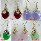 Noblest women's green/pink/purple/red heat love jade bead 18KGP earrings