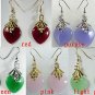 Noblest women's green/pink/purple/red heat love jade bead 18KGP earrings
