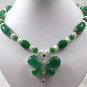 10 colors! fine white pearl & green jade necklace + green jade butterfly pendant