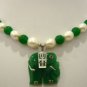 White pearl & green/red/yellow/blue/purple/black jade necklace+elephant pendant