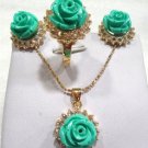 3 color! charm carve pink/red flower coral /turquoise earring ring #7,8,9 exit