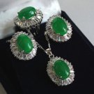 wonderful lady's 10-14mm green/white jade beads 18KGP ring pendant & earring set