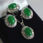 wonderful lady's 10-14mm green/white jade beads 18KGP ring pendant & earring set