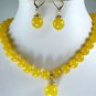 Noblest 12mm blue/yellow/light green/purple jade necklace 17" +pendant & earring