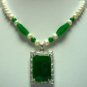2 colors! charming white pearl & green/red jade necklace 17" + pendant