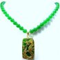 2 colors! fine 8mm green jade /mixed white pearl necklace +lucky dragon pendant