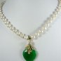 4 colors! pretty 7-8mm white pearl +green/purple/red heart jade pendant necklace