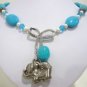2 colors! fancy mixed white pearl blue jade turquoise necklace elephant pendant