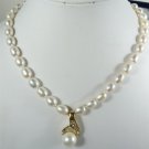 5 colors! 7-8mm white/lavender/black pearl necklace 17" +shell pearl pendant