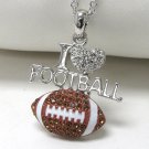 White gold plating crystal stud i love football pendant necklace