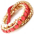 PINK OMEGA BEAD & PEARL CHAIN STRETCH BRACELET