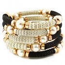 BLACK & WHITE SPIRAL OMEGA CHAIN & PEARL BRACELET