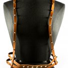 BROWN FAUX LEATHER SPIKE & BUTTON BELT