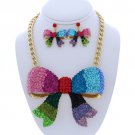 Pave Crystal Bow Necklace Earring Set