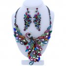 Rhinestone Peacock Theme Necklace Earring Set-Multi