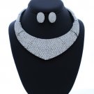 Rhinestone Necklace and Clip-on Earring Set-Clear