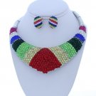 Rhinestone Necklace and Clip-on Earring Set-Multi