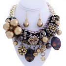 Semi Precious Necklace Earring Set-Brown