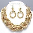 CHUNKY GOLD METAL BRAIDED NECKLACE SET