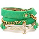 CRYSTAL STUDS FAUX LEATHER RELIGIOUS CROSS BRACELET