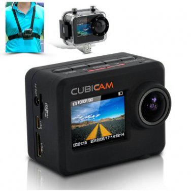 Waterproof 1080p HD Sports Camera "Cubicam" - 5MP, Body Strap + Multi Mount Accessory Kit