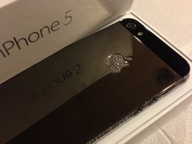 iPhone 5 Mirror Black Back w/ Swarovski Diamond Crystals Housing Faceplate Cover Replacement Part
