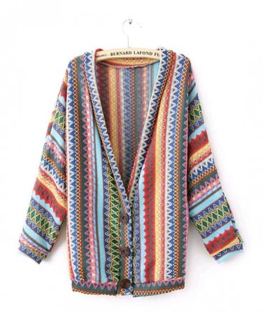 Colorful Wave Stripe Knit Cardigan