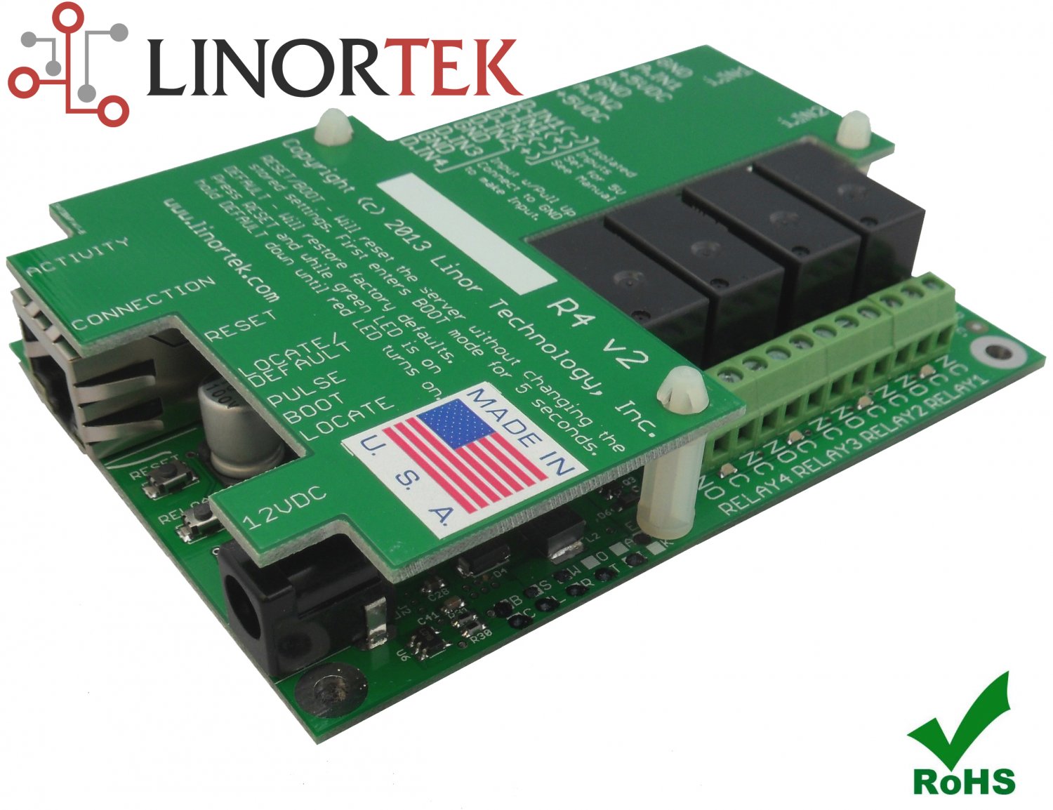 Linortek Fargo R4ADI Smartphone & Web Remote Relay Control/Monitor Board, Web Server,POE, I/O