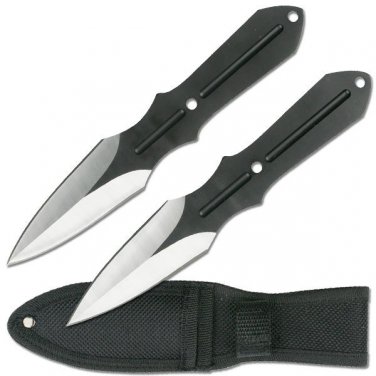 2Pc Throwing Knife Set 7.5 inch Solid Stainless Steel w Nylon Pouch $11.99