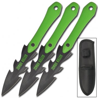 3 Pc. Lacerater Zombie Killer Throwing Knife Knives Set Sheath Apocalypse Grip