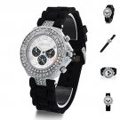 Geneva Silicone Crystal Quartz Ladies Women Jelly Wrist Watch Versicolor B81U NW Black