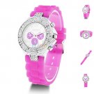 Geneva Silicone Crystal Quartz Ladies Women Jelly Wrist Watch Versicolor B81U NW Deep Pink
