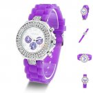 Geneva Silicone Crystal Quartz Ladies Women Jelly Wrist Watch Versicolor B81U NW Purple