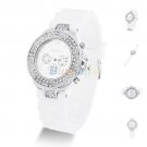Geneva Silicone Crystal Quartz Ladies Women Jelly Wrist Watch Versicolor B81U NW White