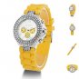 Geneva Silicone Crystal Quartz Ladies Women Jelly Wrist Watch Versicolor B81U NW Yellow