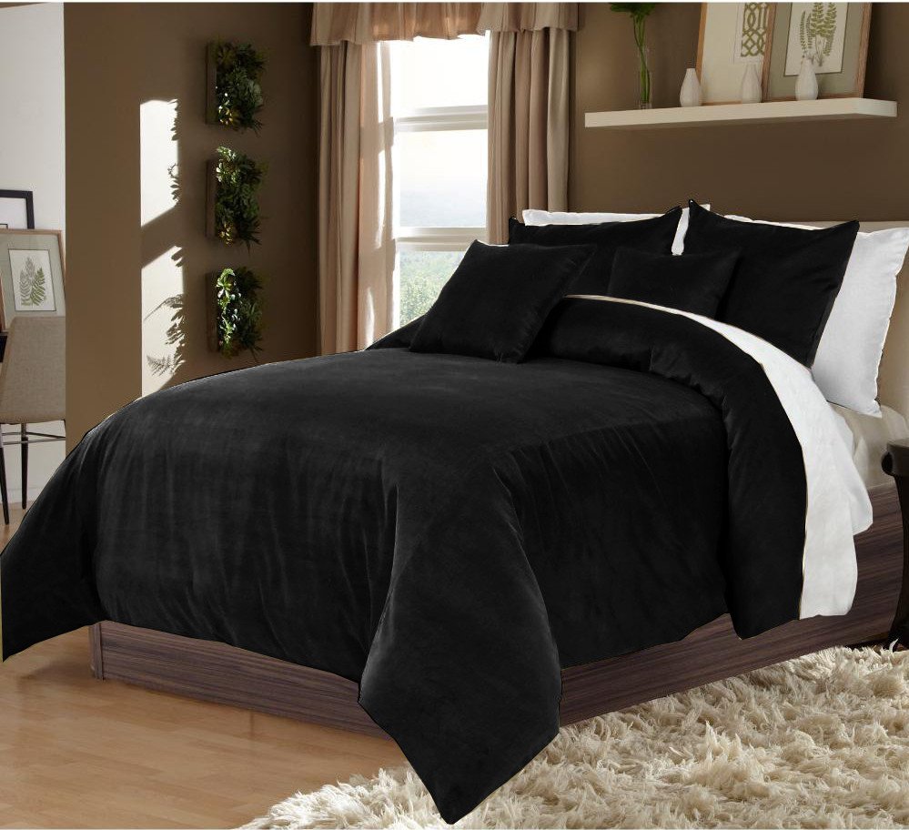 Black King/Cal King 100 Velvet & Cotton Reversible Duvet Quilt Cover