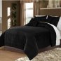Black King/Cal King 100% Velvet & Cotton Reversible Duvet Quilt Cover Set 3pcs