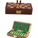 Handmade Classic 7 by 7 inches Wooden Folding Chess Board With Wooden Magnetic Pieces Travel game