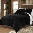Black Twin/Twin XL 100% Velvet & Cotton Reversible Duvet Quilt Cover Set 3pcs